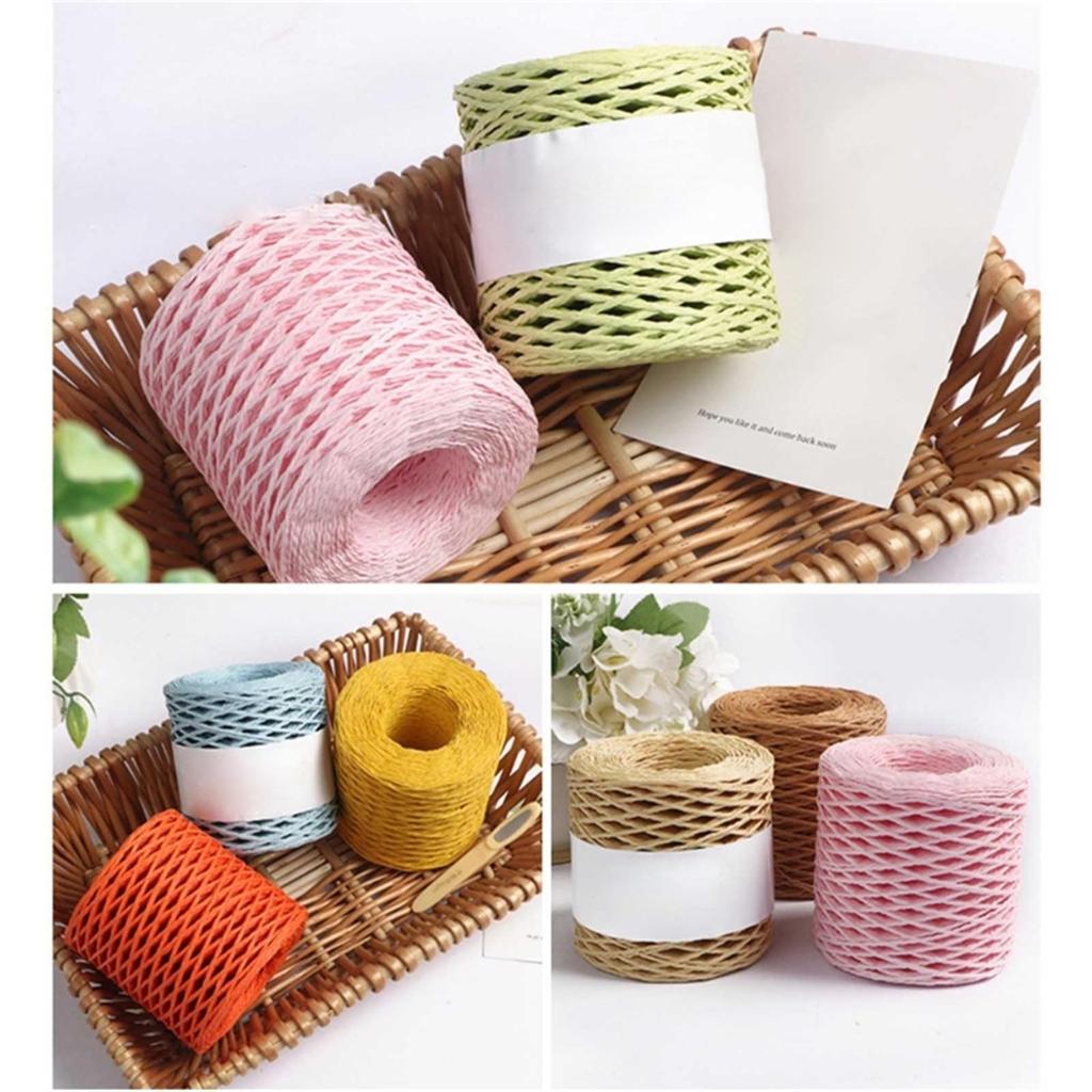 Raffia Straw Yarn DIY Knitting Material for Women Girls Cotton Raffia Yarn Crochet Summer Sun Hat Yarn Seabeach Bag Yarn