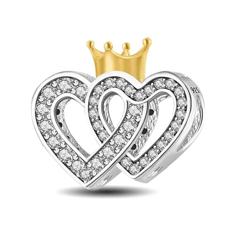 Copper Romantic Zircon Red Love Heart Charms Beads Fit Original Pan Bracelet Bangles Diy Fine Jewelry For Women