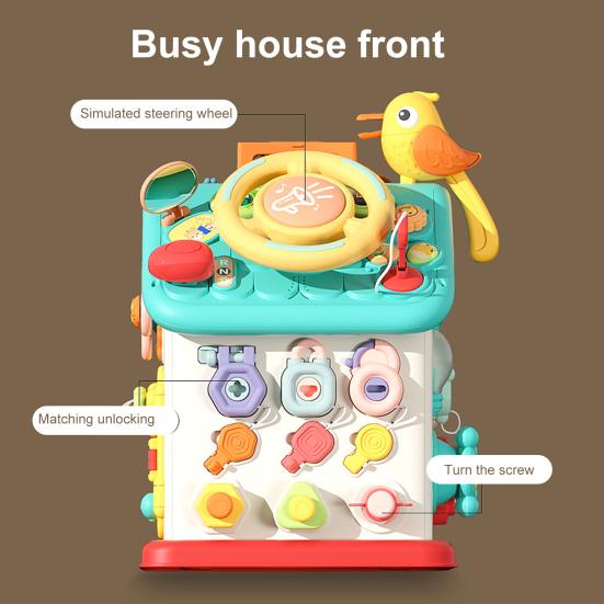 Toddler Six-sided Busy House with LED Light Fine Motor Skills Multi-functional Kids Sensory
