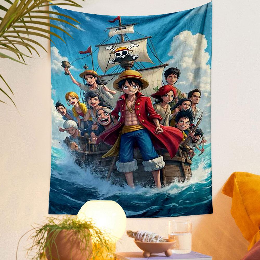 Pirate Crew on Adventure Ship Scene Patterned tapestry home decor, suitable for bedroom and living room, gift