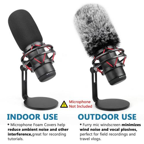 Pop Filter for Hyperx Qu&s, Microphone Foam Cover + Furry Wind Muff, Hyperx Qu&s Microphone Pop Filter Windscreen Cover for Indoor/Outdoor Use, 2-Pack