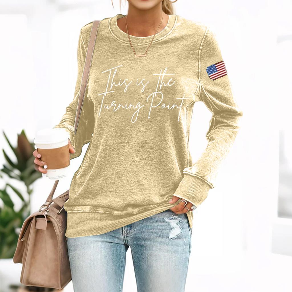 (THIS IS THE TURNING POINT) Women's Fashionable Casual Long-sleeved Printed Round Neck Sweatshirt Top
