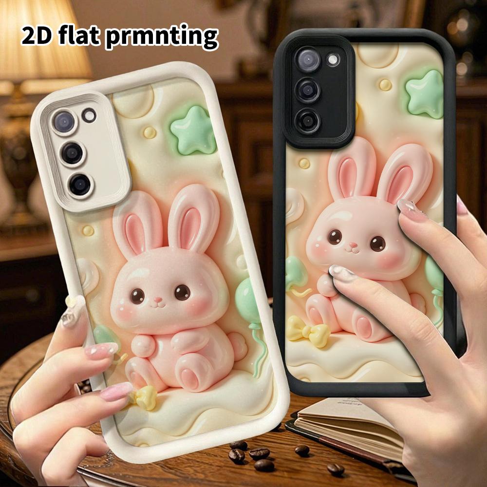 Phone case: 2D flat, suitable for Samsung Galaxy A34 A35 M05 M06 S20 S22 S21 FE Plus 5G protective case, pink little bunny, perfect holiday gift for C