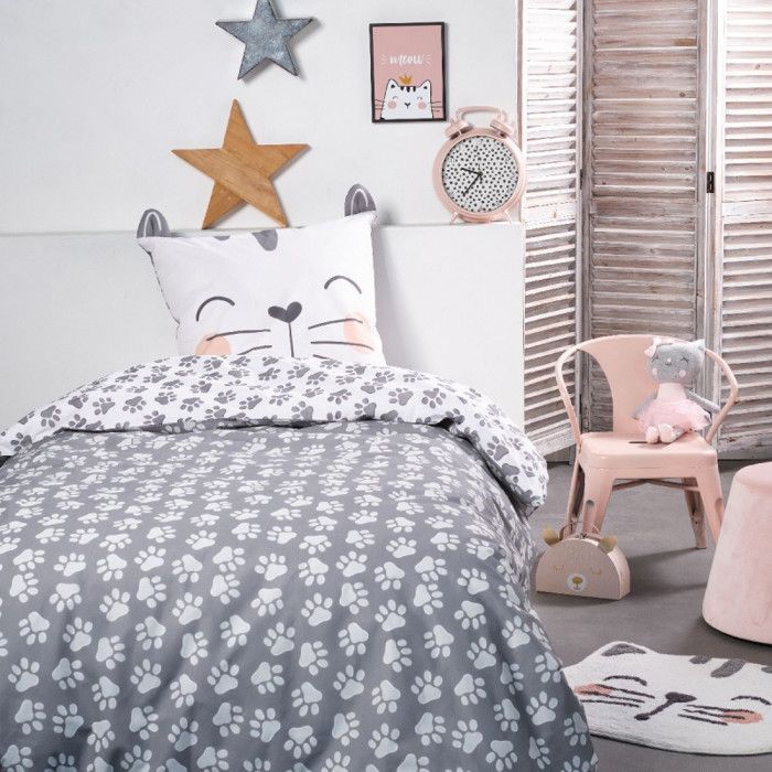 Duvet Set 140 X 200 "Funny Cats" Reversible 100% Cotton / 57 Threads/cm²