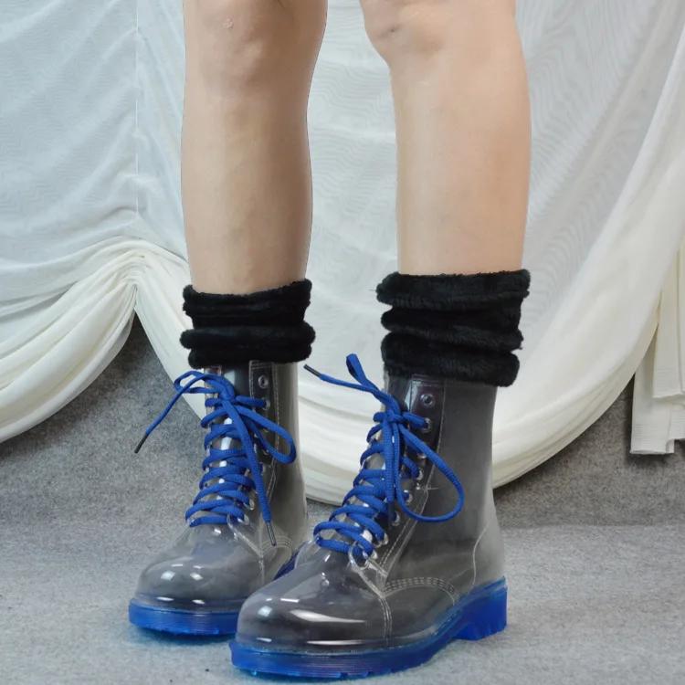 Модные женские сапоги для s, резиновые сапоги, зимние прозрачные, конфетного цвета, для девочек, водонепроницаемые, бахилы, нескользящие, женские, ботильоны, женские