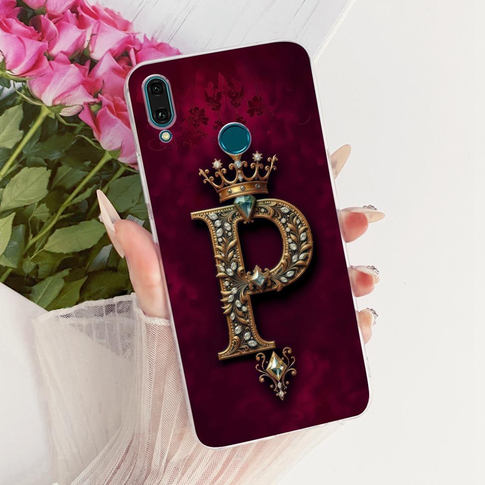 Прозрачный чехол для Huawei Y9 2019, роскошная корона, буквы от A до Z, 2D-рисунок, мягкий корпус для Huawei Y9 2019 JKM-LX1 JKM-LX2 JKM-LX3