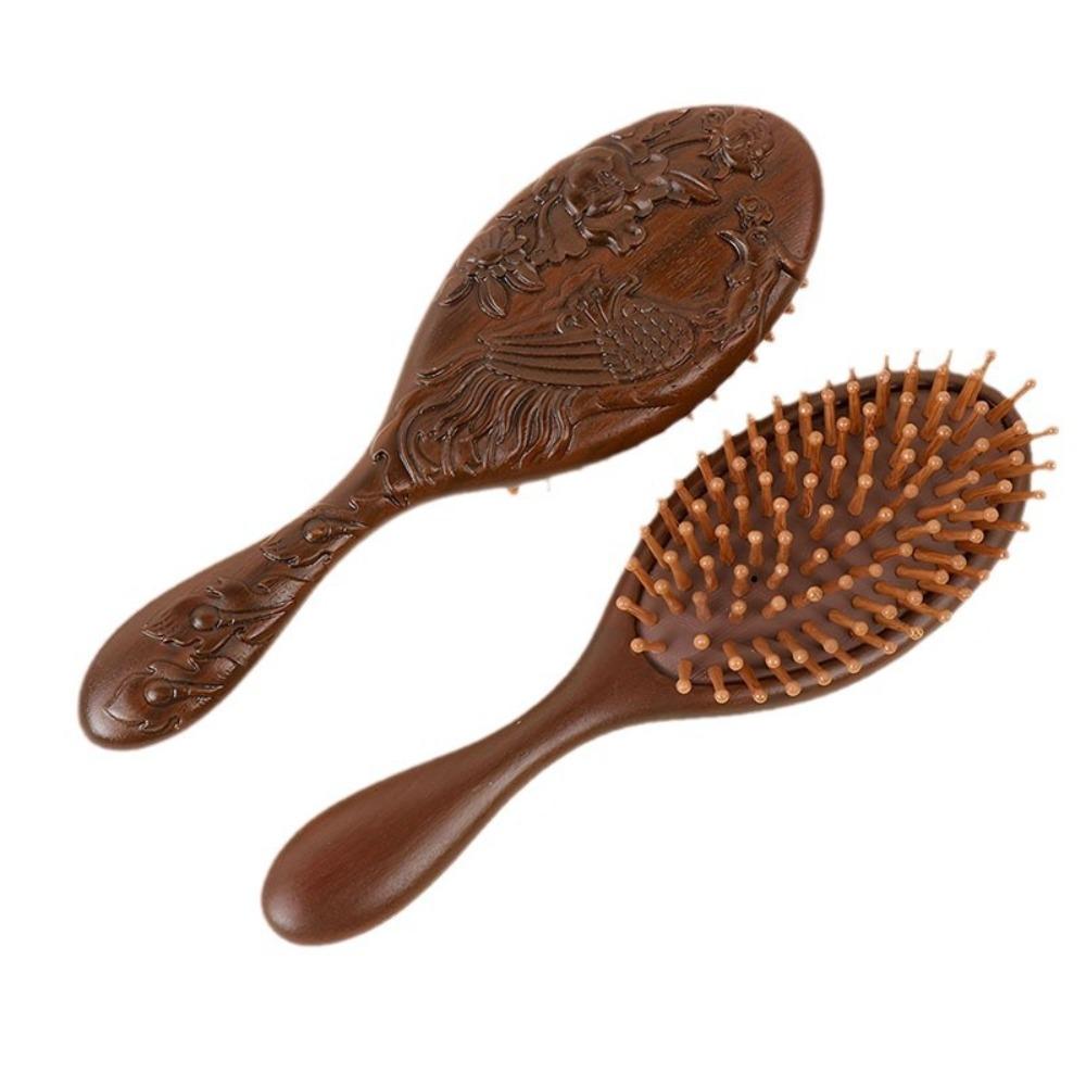 Hand Carved Sandalwood Comb Wooden Scalp Massage Brush Portable Air Cushion Comb