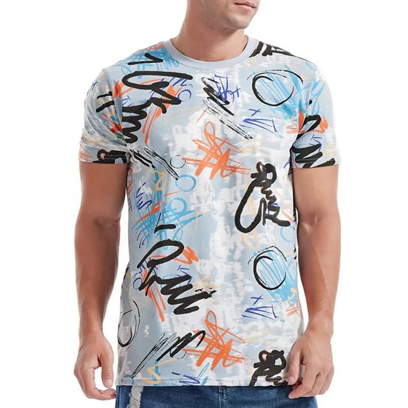 Летнее веселье Мужская и женская мода Повседневная футболка с 3D-принтом и граффити из полиэстера Повседневная модная футболка с круглым вырезом