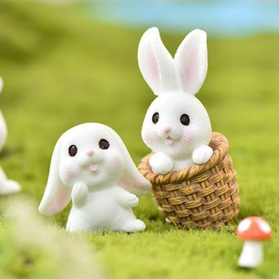 Фигурки кроликов, изысканные милые модные мини-животные ручной работы, корзина с морковью, микропейзажный декор для сада