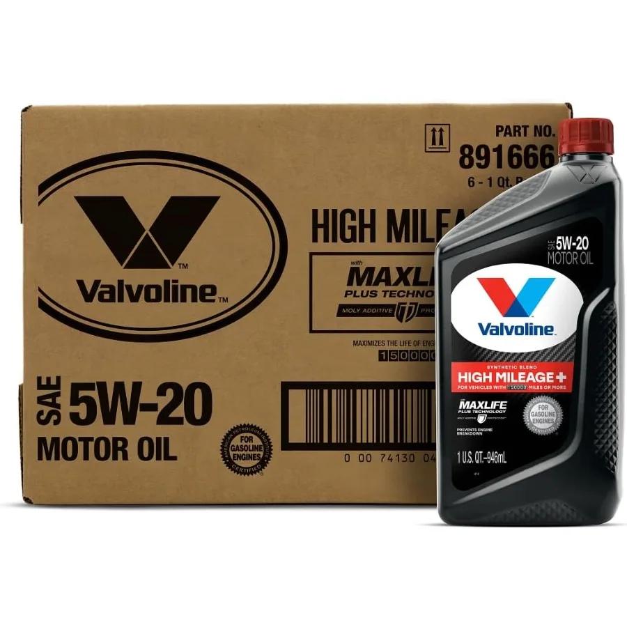 Моторное масло Valvoline High Mileage 150K с технологией Maxlife Plus SAE 5W-20 1 кварта Упаковка 6 штук для защиты высокопроизводительных двигателей