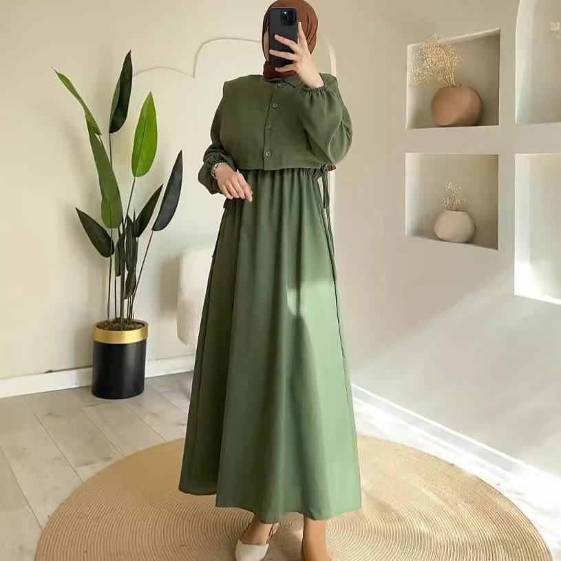 Женский комплект из двух предметов однотонного цвета в европейском и американском стиле, осень 2024: Повседневный короткий топ и юбка миди