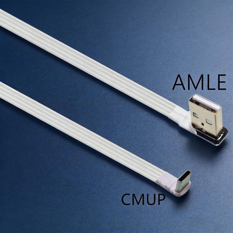 Плоский USB A на Type C кабель с угловым разъемом 90 градусов, USB 2.0 удлинитель для телефонов, планшетов, камер и других устройств
