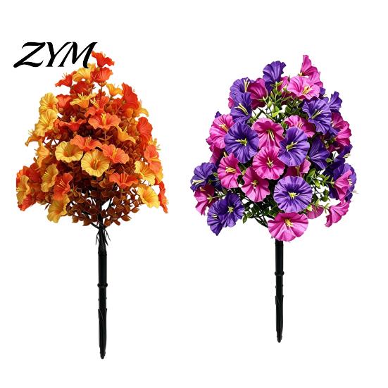Artificial Garden Flower Arrangement Petunia Stake, Fake Morning Glory Ground Stake Flower, Outdoor Floral Decor UV?Resistant for Yard Patio