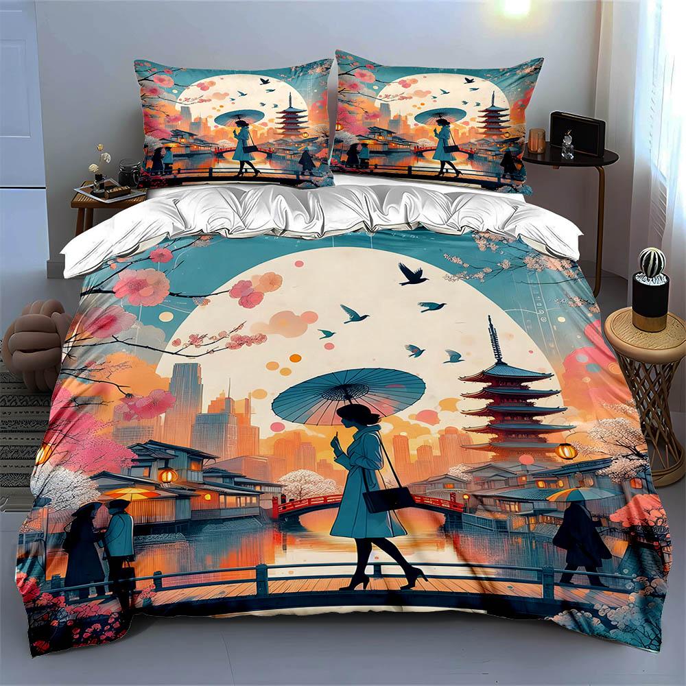 Elegant cityscape illustration. Bedding Duvet cover sets Duvet covers Pillowcases gifts (1 * Duvet Cover 2 * Pillowcases, without duvet insert)