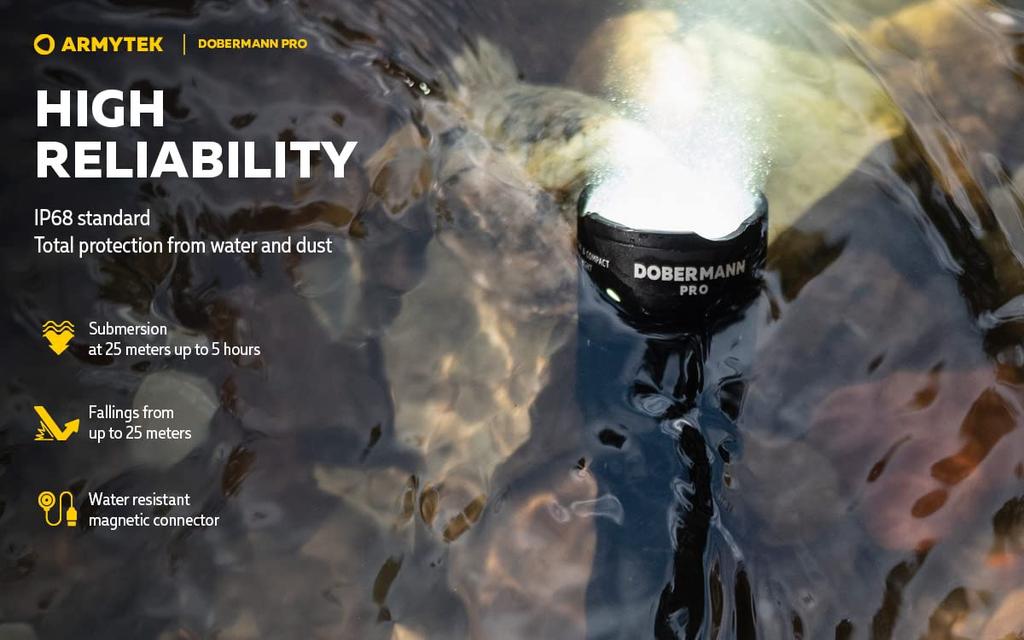 ARMYTEK DOBERMANN PRO XHP35 HI White Light Tactical Flashlight Magnetic Charging 18650 Rechargeable (Built-in Battery)