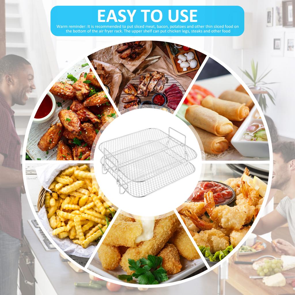 Air Fryer Rack Stainless Steel Grill Dehydrator Racks Air Fryer Stacking Steamer Roasting Rack Kitchen Accessories Cooking Tools