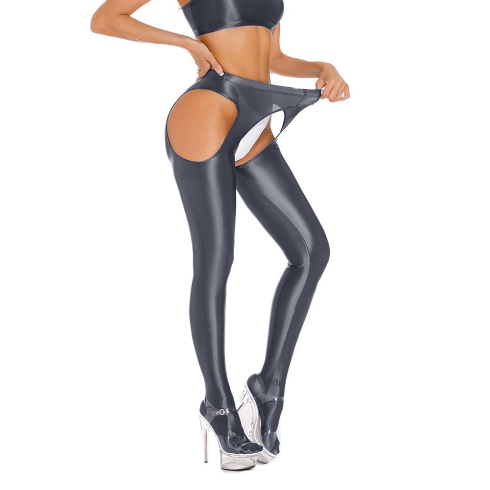 Сексуальные атласные маслянистые блестящие брюки-карандаш эластичные с вырезами облегающие прозрачные леггинсы для танцев конфетного цвета боди без ластовицы