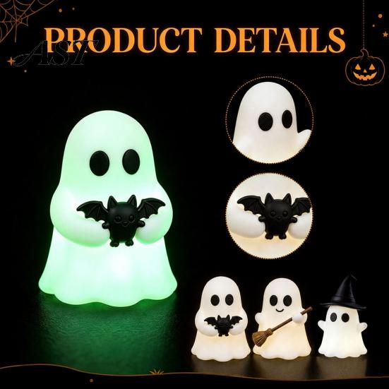 Halloween Night Party Decor Luminous Mini Ghost Figurines, Glow in The Dark Cute Favors for Kids Miniature Statue Micro Landscape, Tiered Tray