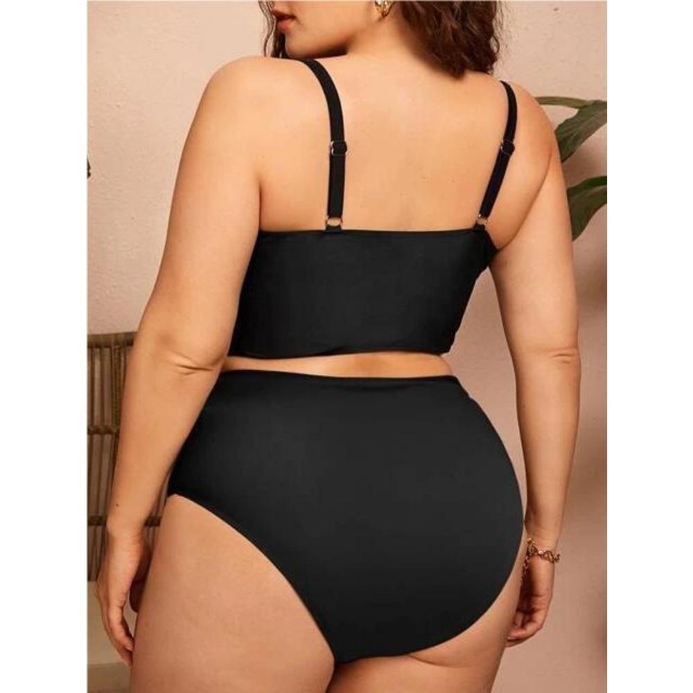 Толстая женщина большой размер однотонный раздельный женский купальник