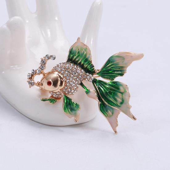 Брошь «Золотая рыбка» Декор со стразами Градиент контрастного цвета Реалистичная форма рыбы 3D Цветная нержавеющая сталь Роскошь