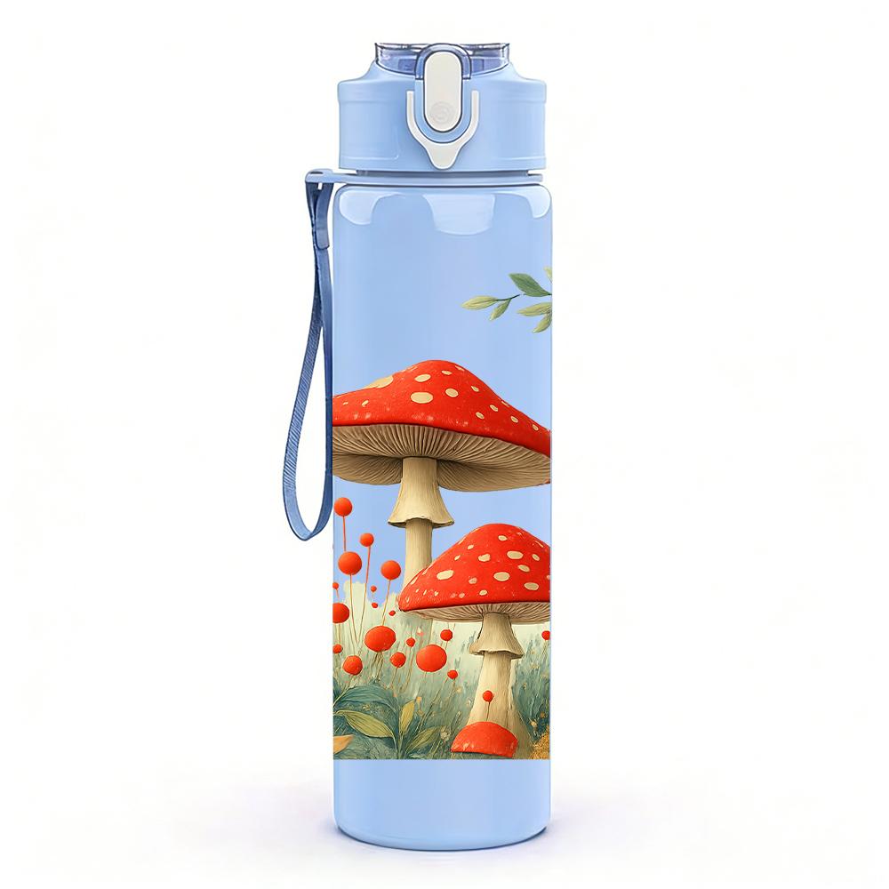 1PC Red Mushroom Forest Scene 750ml Color Plastic Sports Water Bottle Leakproof Flip Straw Lid For Sports Office Home Use