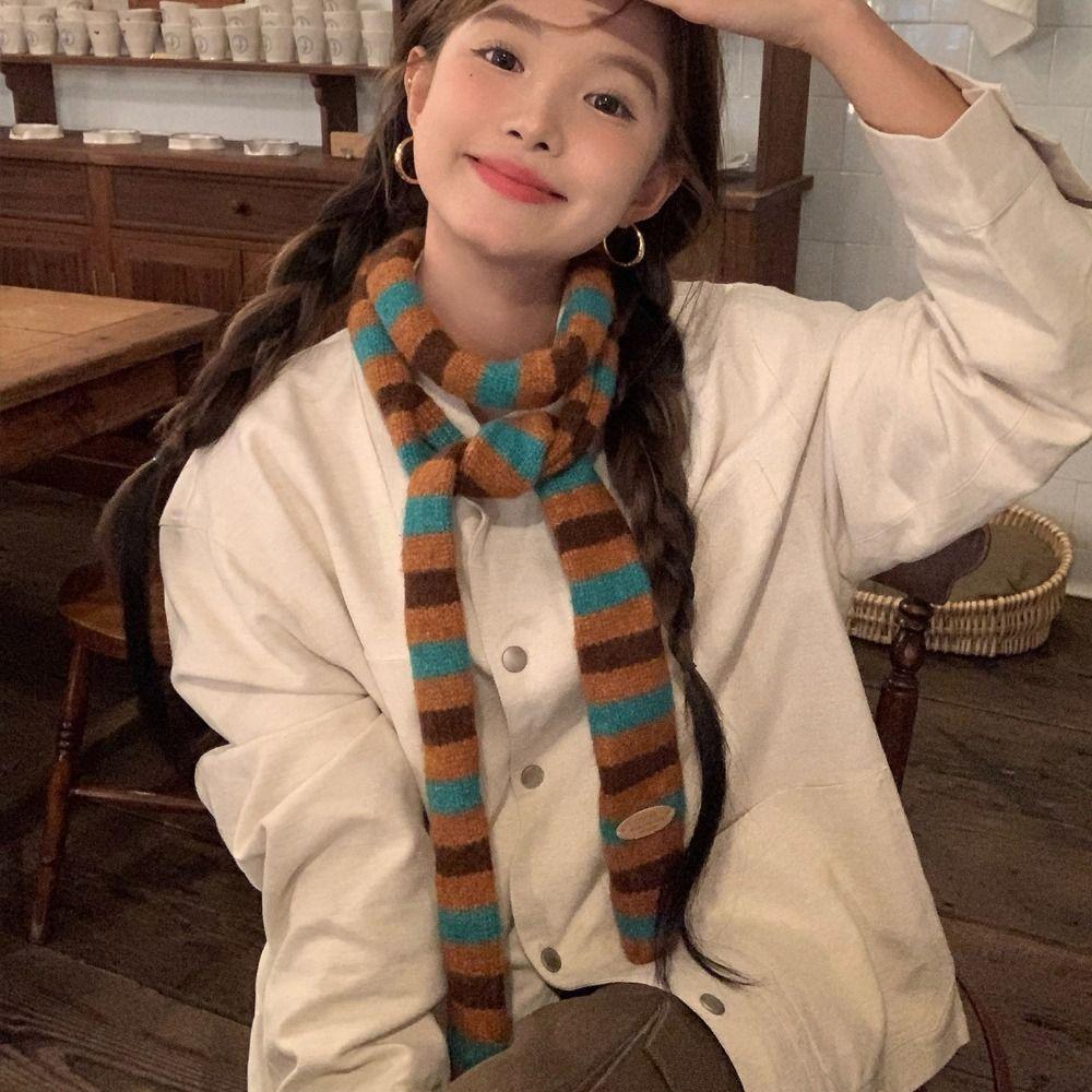 Narrow Striped Scarf Korean Style Winter Shawl Soft Cashmere Knitted Scarf Autumn Winter