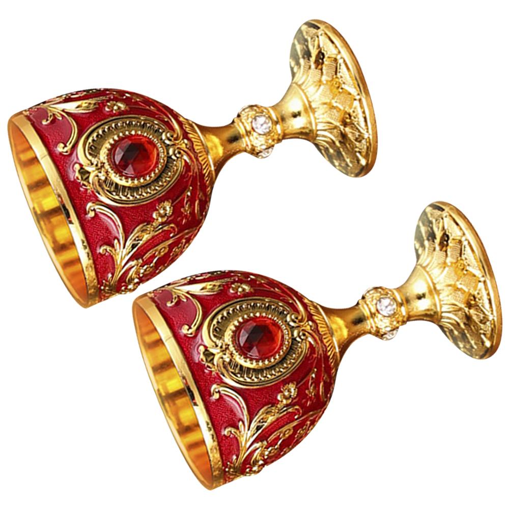 2pcs Retro Liquor Whiskey European Style Drinking Reusable Anti-Break Wine Cup Household Small Embossed Decorative Cup