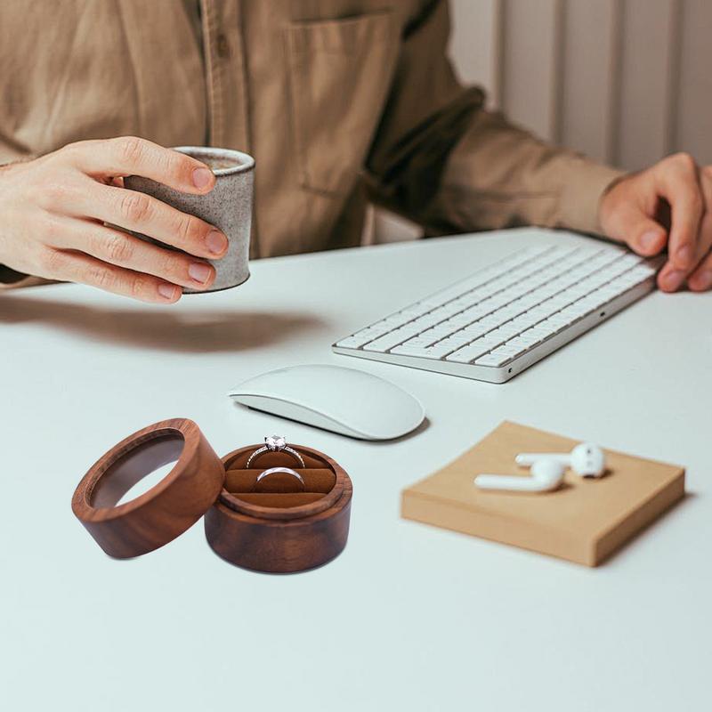 Дизайн круглого окна Кольцо из массива черного ореха Элегантная упаковка Роскошное ощущение День свадьбы Круглый держатель для помолвочного кольца