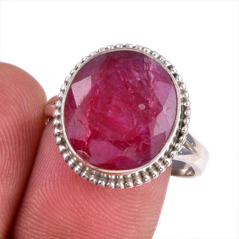 Red Ruby(Simulated) Gemstone Handmade 925 Sterling Silver Gift Ring S.8.5 S5I95