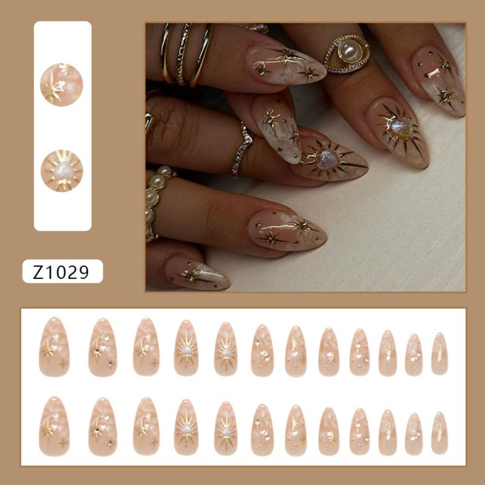 24pcs French Fake Nails Long Almond Press on Nails Manicure Nail Tips DIY