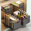 Kitchen Pull-out Storage Rack with Height-adjustable Under Sink Pull Basket Spice Rack Layered Bathroom Organization Rack