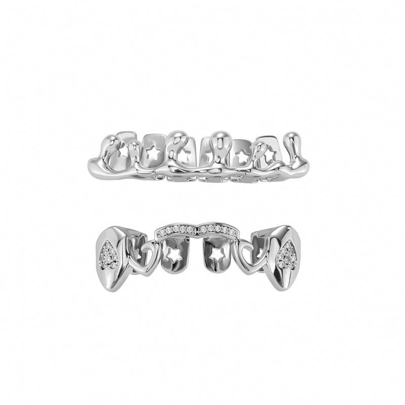 New Silver Gold Color Hip Hop Vampire Fangs Irregular Flame Teeth Grillz for Halloween Party Gift Body Jewelry