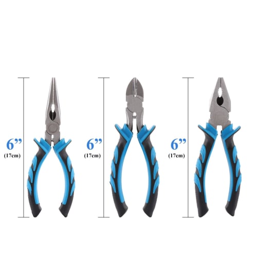Yanuki Pliers Set, 3-Piece Set, Includes Pliers, Needle-Nosed Pliers, and Diagonal Cutting Tools for Electricians, Home Construction, Auto Repair, Ste