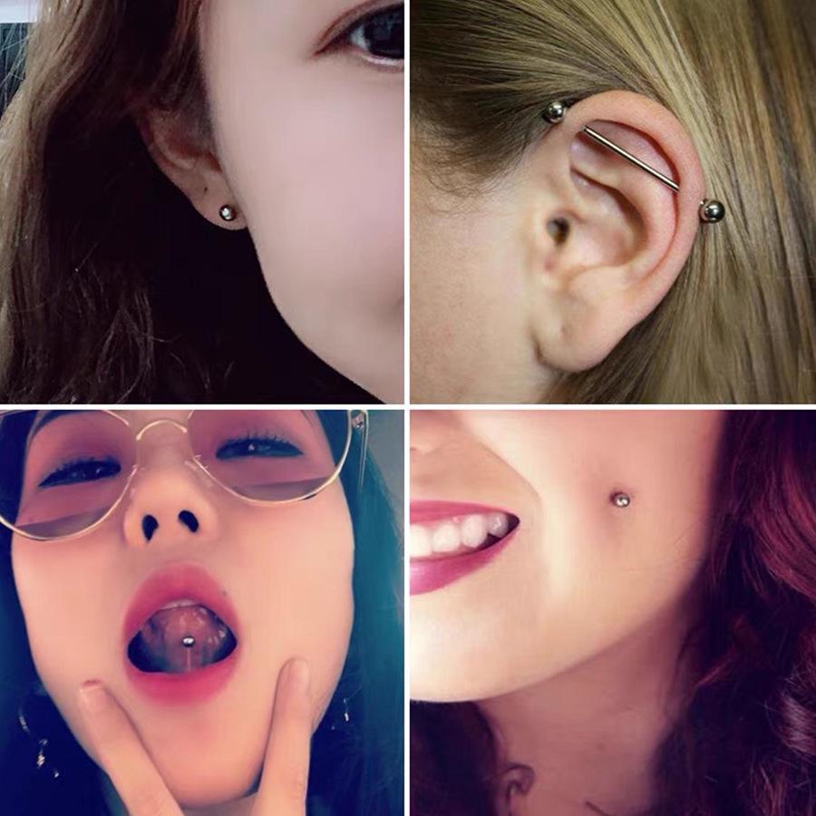 Пирсинг из титана G23 с внутренней резьбой, прямая штанга - 16G/14G для переносицы, языка и барабанной перепонки.