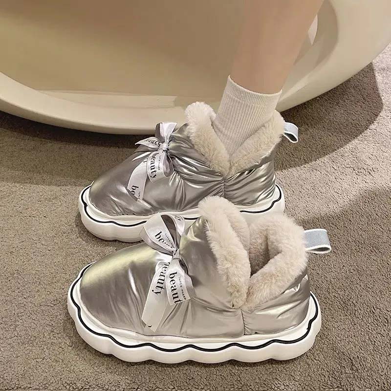 Thickened Cotton Boots Waterproof Thick Soled Anti-skid Ladies' Cute Cotton Shoes Winter Warm Down Lightweight and Comfortable