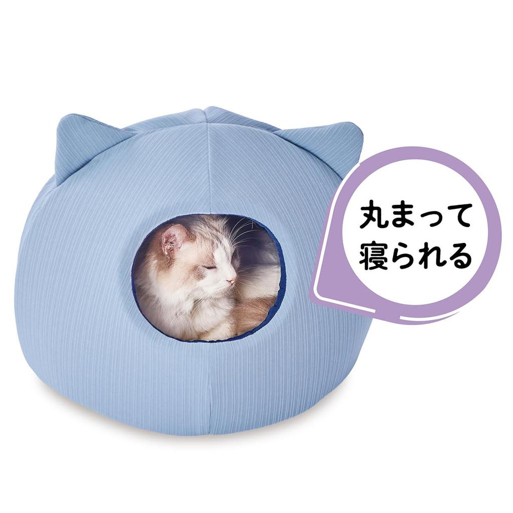 Petio Охлаждающая и расслабляющая кошачья лежанка с подушкой и куполом с кошачьими ушками, прохладный синий HNA,