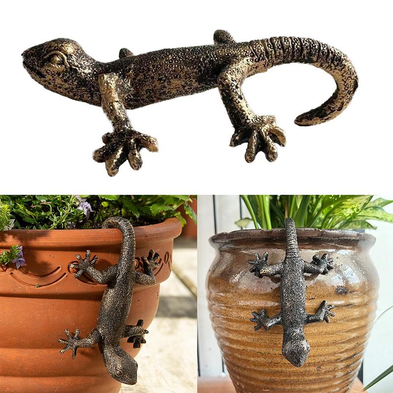 Садовый декоративный горшечный партнер, бронзовый цветочный горшок с гекконом, украшения, винтажный бронзовый цветочный горшок с гекконом, подвесной цветочный горшок Hugger