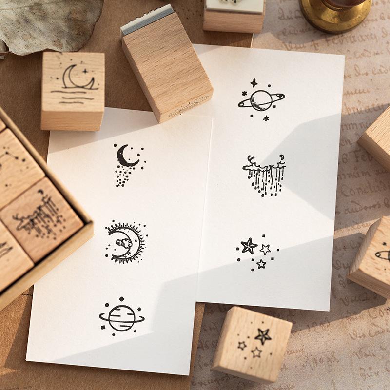 Mr. Paper Moon & Sixpence Wooden Stamp Set - 16 DIY Stationery Pieces