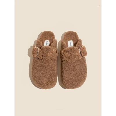 Овечья шерсть Boken шерстяные туфли женские верхняя одежда сумка голова полушлепанцы женские осень и зима новые пряжка ремня хлопковые туфли