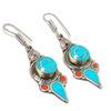 Tibetan Turquoise, Coral Gemstone Handmade Jewelry Earring 2.48" Z4e98