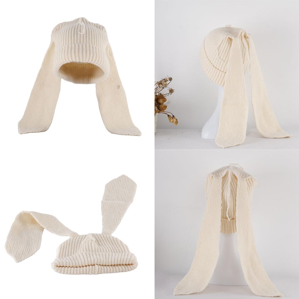 Winter Warm Cap Knitted Hat with Rabbit Ears Breathable Soft Crochet Beanie Women Headdress Outdoor Activity Headgear