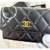Used CHANEL Matelass Gold CC Logo Bi-fold Wallet Black Authentic