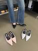 Fashion Fashion Women Slides Slippers Pointed Toe Sequined Cloth Party Dress Shoes Thin Low Heeled Black White Pink Fashion Dress Shoes