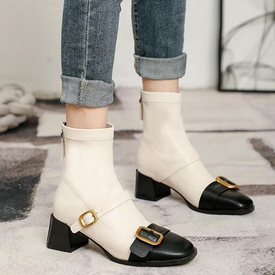 Ветер короткие ботинки женские одинарные ботинки мягкая кожа тонкие новые ретро квадратный носок высокий каблук ботинки Мартин толстый каблук