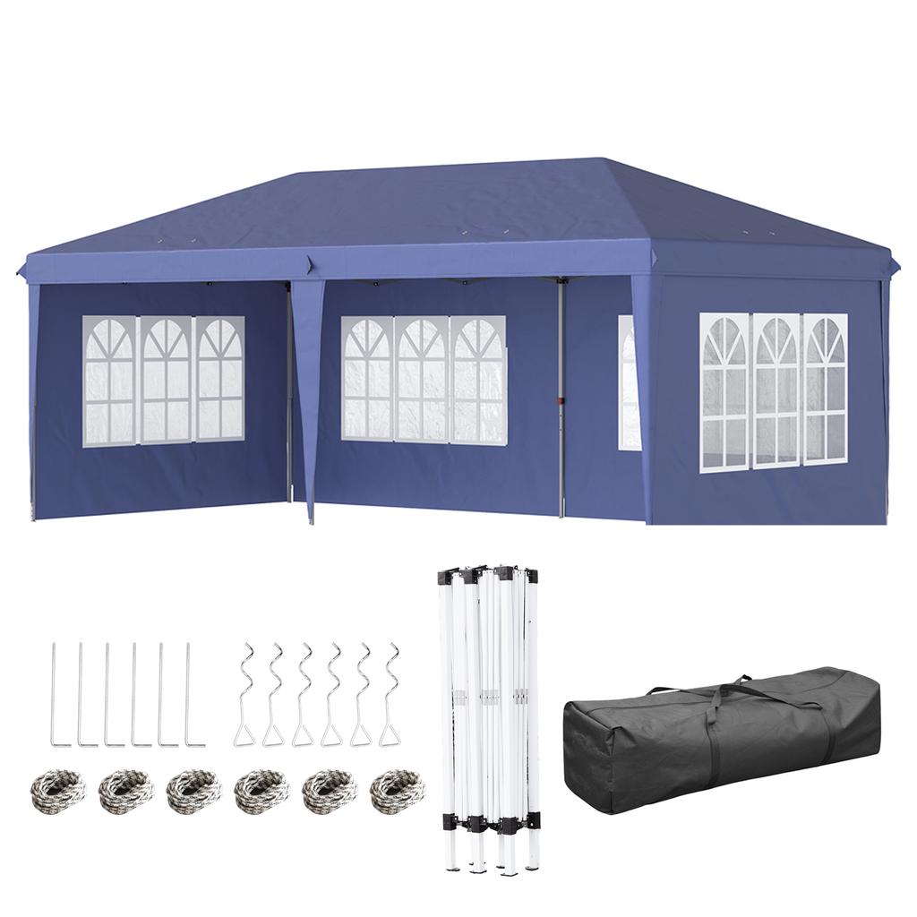 3 x 6m Pop Up Gazebo, Height Adjustable Marquee Party Tent with Sidewalls and Storage Bag, Blue