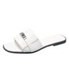 35-45 Large Size Korean Version of Small Silver Buckle One-word Drag 2024 Summer French Flat-bottomed Cool Slippers Half Slippers Outer Wear