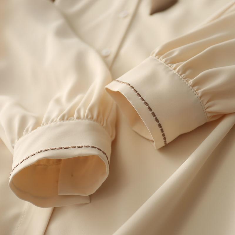 Bow Lapel Chiffon Blouse Women Sexy Office Shirts Long Sleeve Korean Style Thin Women Loose Shirt