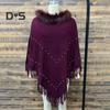 Women Fall Winter Cloak Tassel Bead Decor Faux Fur Decor Triangle Shape Solid Color Knitted Keep Warm Elastic Poncho Shrug Bohemian Style Cable Wrap