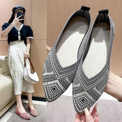 Туфли Flyweave Женские дышащие туфли с плоским носком, туфли с острым носком на мягкой подошве, одинарные туфли, туфли с мелким вырезом, универсальные туфли