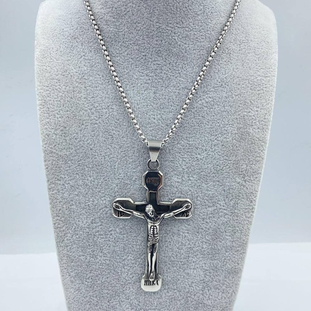 Titanium Steel Cross 70CM Long Necklace Pendant Retro Hip Hop Punk Style Necklace